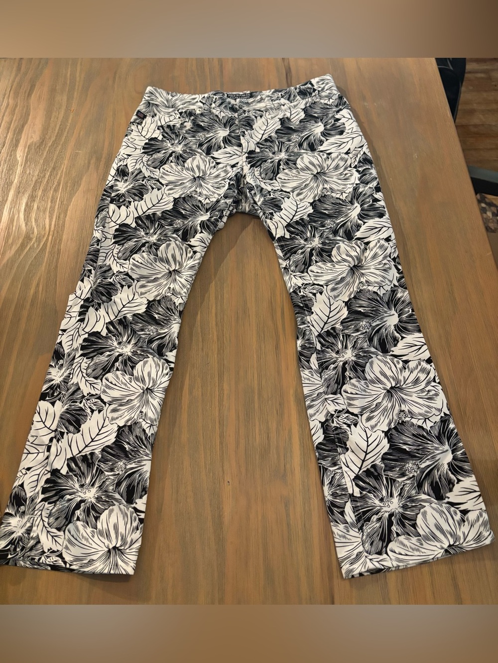 Polo Jeans Co. Ralph Lauren Floral Pants Size 2 Black White Y2K